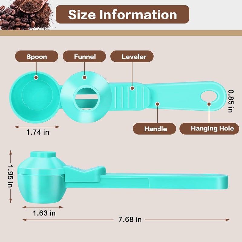 CEILUPY 2-in-1 Coffee Scoop with Funnel, 2 Teaspoon Measuring Spoon for Reusable K Cups, Ground Coffee, Protein Powder & Tea, Mess-Free Plastic Design (Light Green) - Image 5